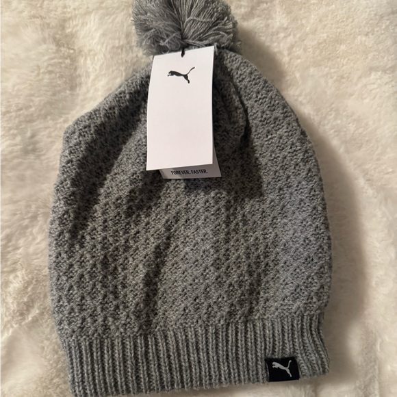 Puma Heather Gray Knit Beanie with Pom - Picture 1 of 2